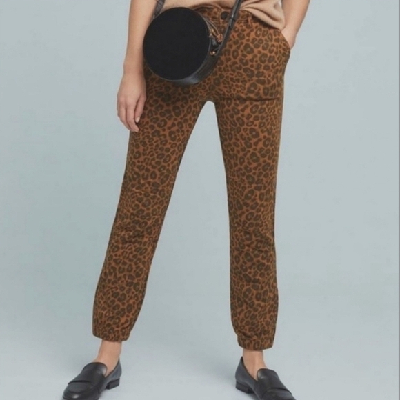 Sanctuary x Anthropologie Leopard Print Cotton Knit Slim Fit Joggers Brown XL - Picture 16 of 16